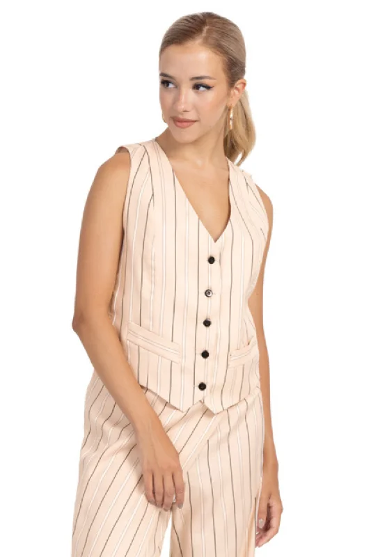 Striped Beige Women's Suit Vest (S)