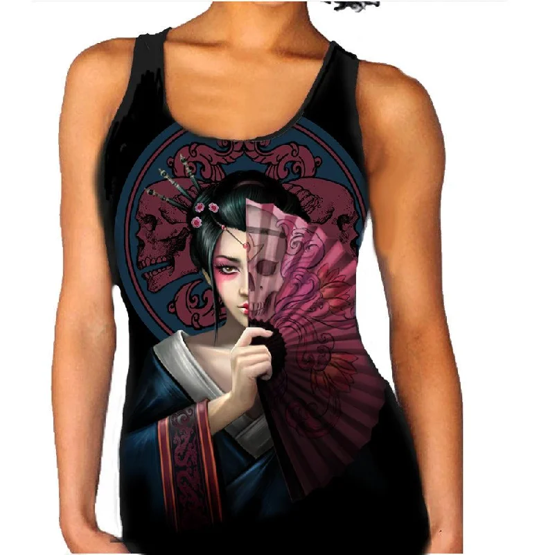 WILD STAR - GEISHA SKULL - Women's Vest Top by Anne Stokes