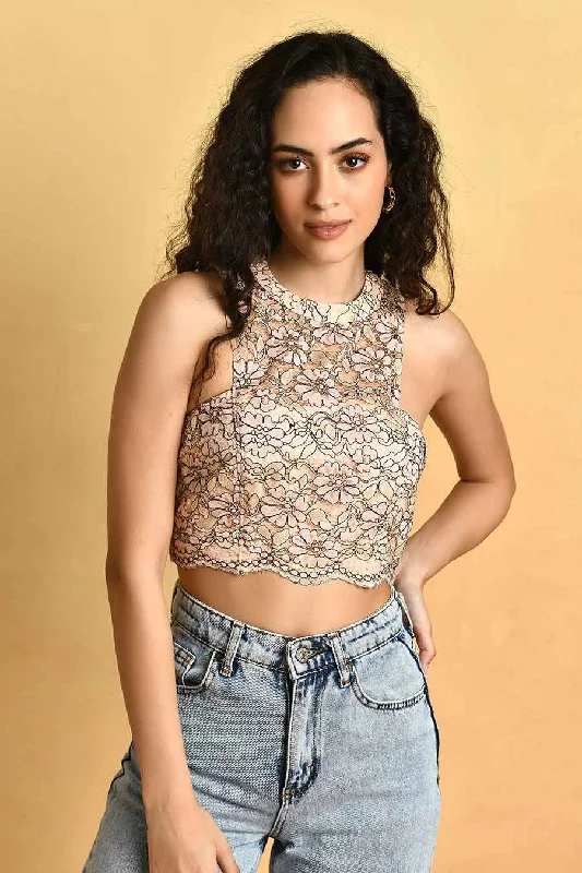 Beige Lace Crop Top