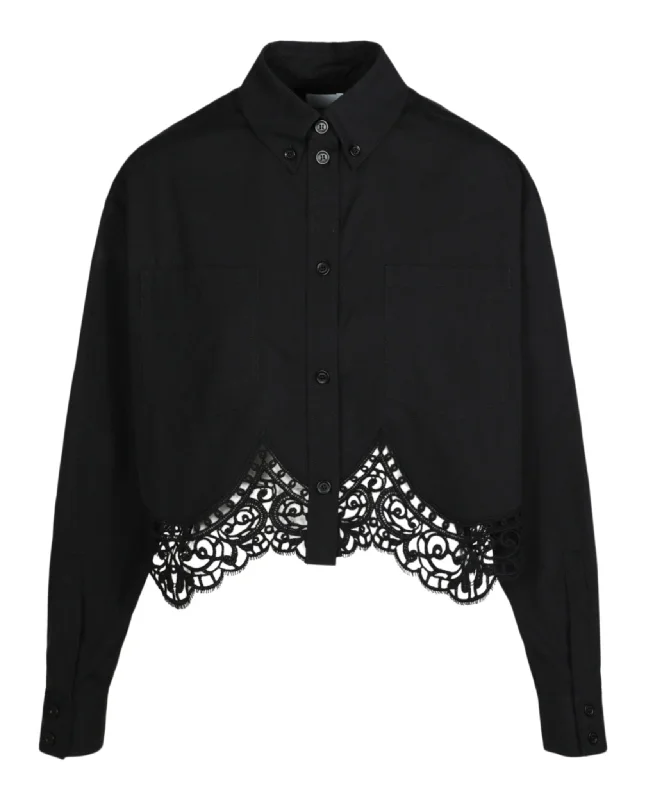 Burberry Womens Cropped Lace Hem Blouse