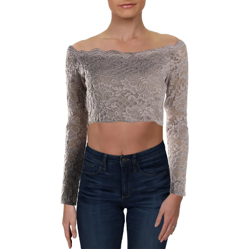 City Studio Womens Juniors Lace Glitter Crop Top