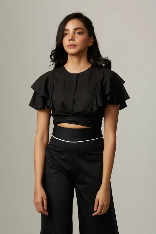 Black Knotted Drama Crop Top