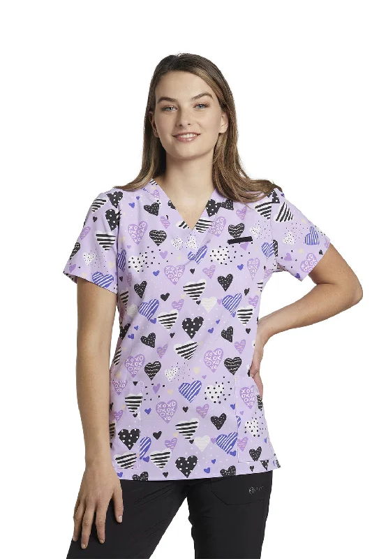 LAST ONE - SMALL - 618CMH White Cross Cross My Heart Printed V-Neck Top | Scrubs4U