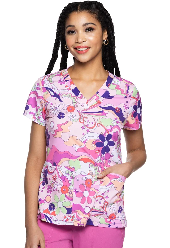 Med Couture Retro Kitch Printed V-Neck Scrub Top